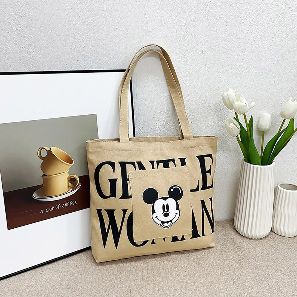 Trendy Cartoon Print Canvas Tote Bag – Large Capacity Shoulder Handbag