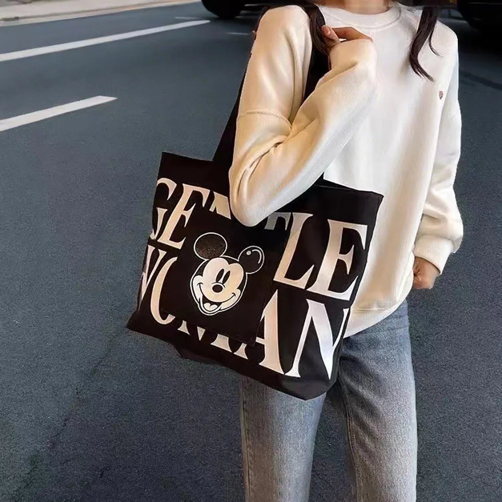 Trendy Cartoon Print Canvas Tote Bag – Large Capacity Shoulder Handbag