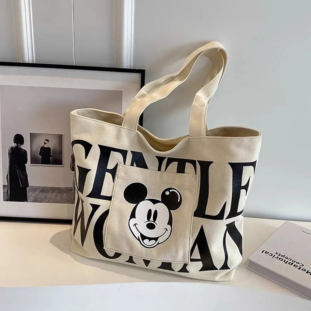 Trendy Cartoon Print Canvas Tote Bag – Large Capacity Shoulder Handbag