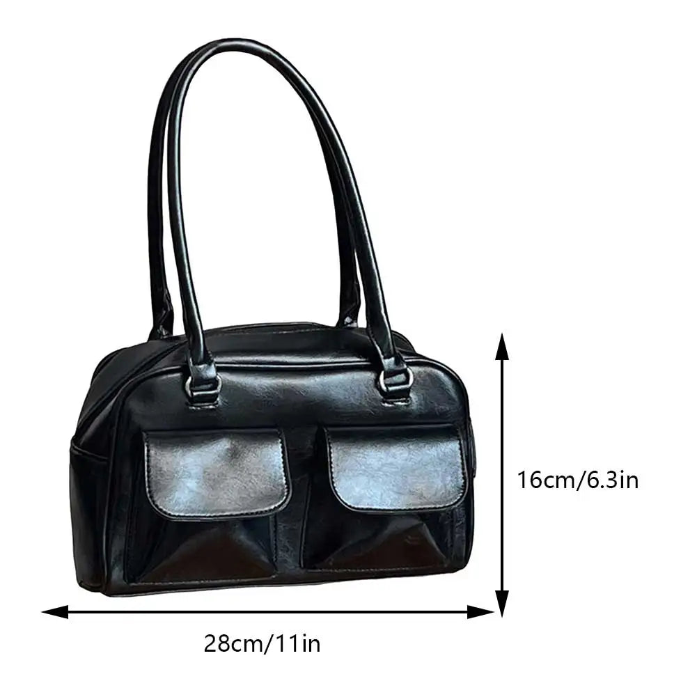 Vintage Shoulder Bag with Dual Front Pockets – Classic Handbag for Women