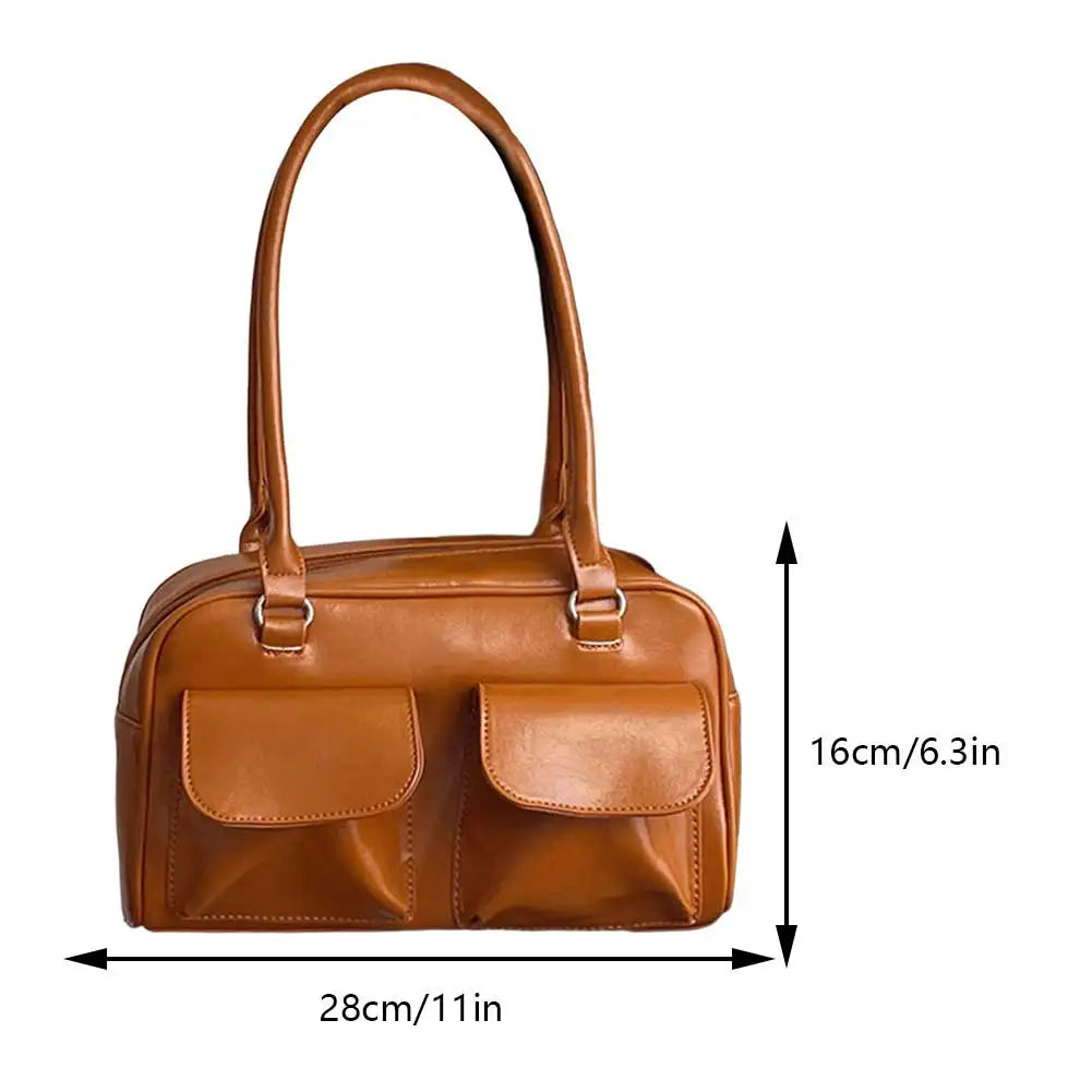 Vintage Shoulder Bag with Dual Front Pockets – Classic Handbag for Women