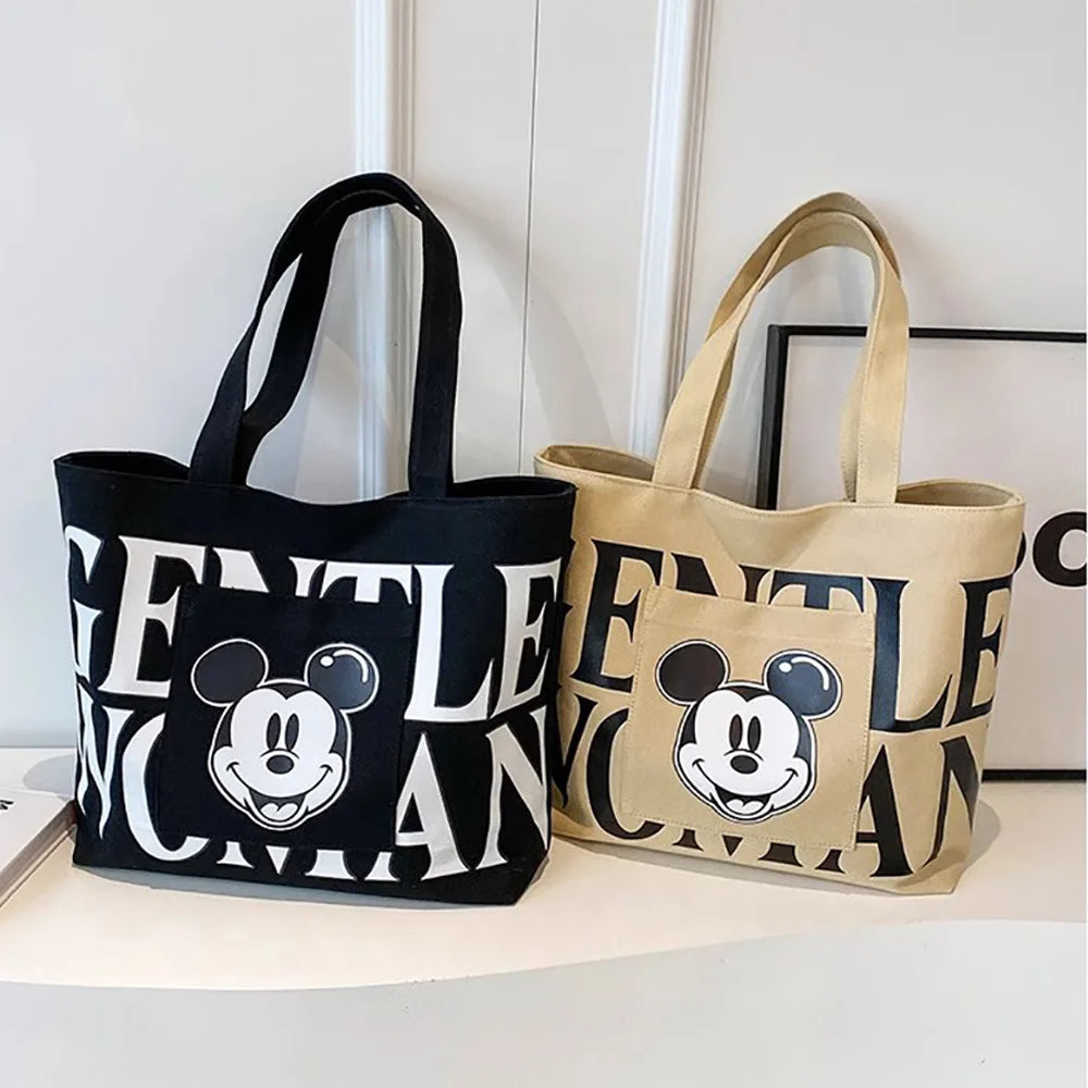 Trendy Cartoon Print Canvas Tote Bag – Large Capacity Shoulder Handbag