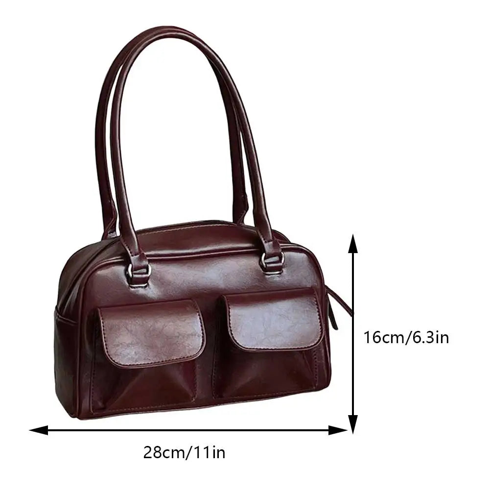 Vintage Shoulder Bag with Dual Front Pockets – Classic Handbag for Women