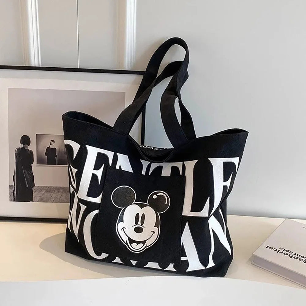 Trendy Cartoon Print Canvas Tote Bag – Large Capacity Shoulder Handbag